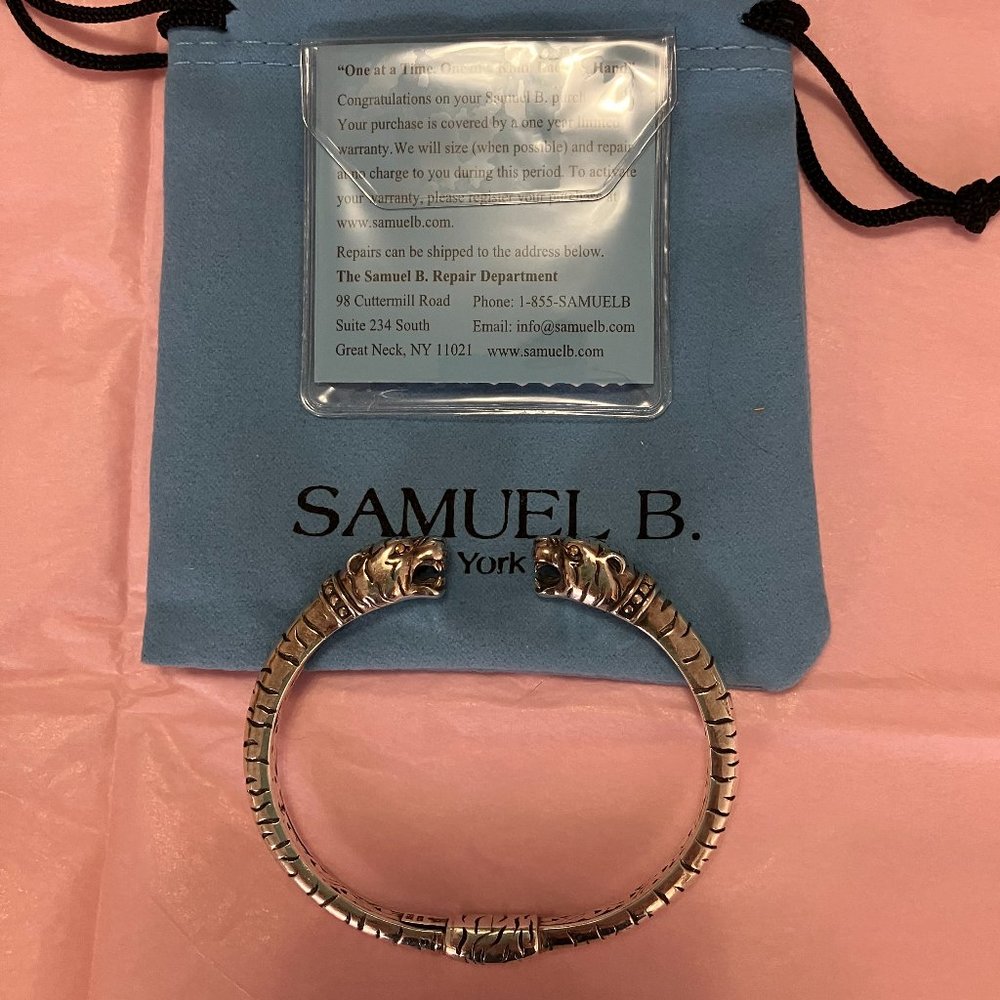 Samuel B. 18kt Gold and Sterling Silver Tiger Animal Bangle 6.5"